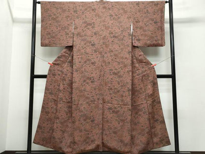 平和屋着物●人間国宝・南部芳松の息子 伝統工芸伝承者彫刻・南部幸雄 型染 小紋 笹花文 鬼しぼ縮緬 正絹 逸品 CAAS8739vf