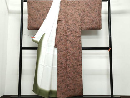 平和屋着物●人間国宝・南部芳松の息子 伝統工芸伝承者彫刻・南部幸雄 型染 小紋 笹花文 鬼しぼ縮緬 正絹 逸品 CAAS8739vf