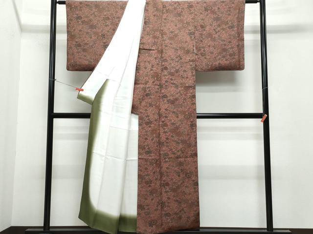 平和屋着物●人間国宝・南部芳松の息子 伝統工芸伝承者彫刻・南部幸雄 型染 小紋 笹花文 鬼しぼ縮緬 正絹 逸品 CAAS8739vf