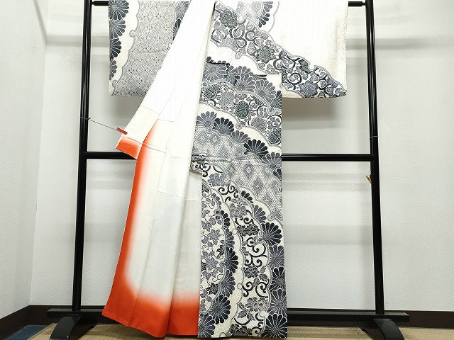 平和屋着物●名門　藤娘きぬたや・総絞り　訪問着　雪芝花唐草文　正絹　逸品　CAAS8742vf
