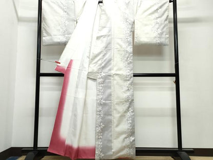 平和屋着物●本場大島紬 白大島 9マルキ 草花文 正絹 逸品 CAAS8754vf