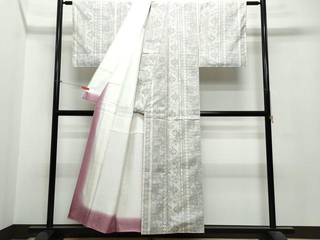 平和屋着物●本場大島紬　白大島　9マルキ　更紗花唐草文　正絹　逸品　CAAS8755vf