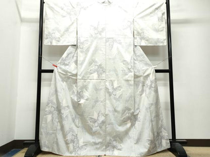 平和屋着物●都喜ヱ門 本場大島紬 白大島 9マルキ 舞蝶花文 藤絹織物謹製 正絹 逸品 CAAS8761vf