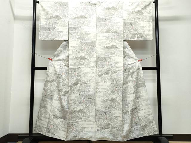 平和屋着物●本場大島紬　白大島　9マルキ　絞り　人物風景文　正絹　逸品　CAAS8769vf