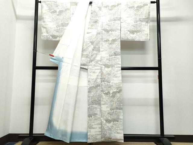 平和屋着物●本場大島紬　白大島　9マルキ　絞り　人物風景文　正絹　逸品　CAAS8769vf