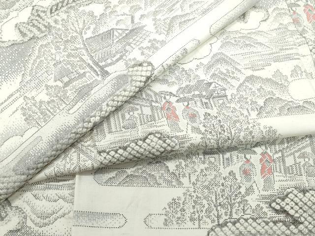 平和屋着物●本場大島紬　白大島　9マルキ　絞り　人物風景文　正絹　逸品　CAAS8769vf