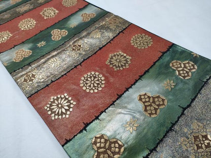 平和屋着物◎六通柄袋帯 横段吉祥花文 黒地 金糸 やまと誂製 正絹 逸品 CAAS8829ha