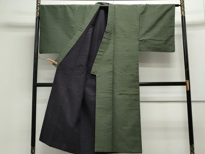 平和屋着物●真綿華峰紬 アンサンブル 色無地 麹塵色 反端付き 正絹 逸品 CAAS9204th