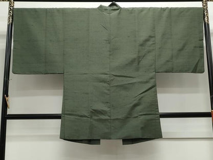 平和屋着物●真綿華峰紬 アンサンブル 色無地 麹塵色 反端付き 正絹 逸品 CAAS9204th