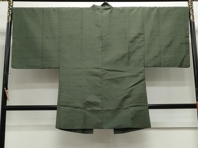 平和屋着物●真綿華峰紬 アンサンブル 色無地 麹塵色 反端付き 正絹 逸品 CAAS9204th