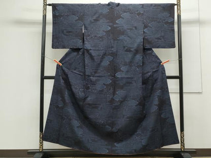 平和屋着物●結城紬 80亀甲 雲重ね風景文 正絹 逸品 CAAS9209th
