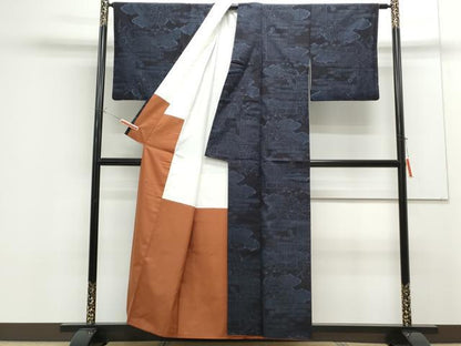 平和屋着物●結城紬 80亀甲 雲重ね風景文 正絹 逸品 CAAS9209th