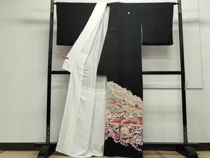 平和屋着物●豪華黒留袖 友禅 作家物 遠山風景文 正絹 逸品 CAAS9235th