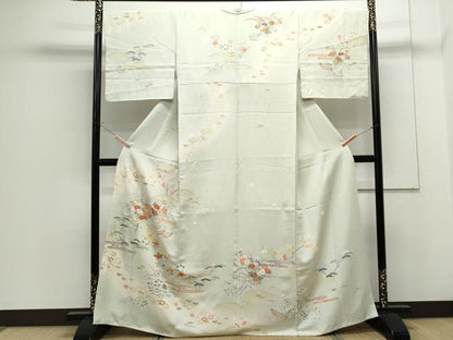 平和屋着物●創業460年・千總　訪問着　駒刺繍　エ霞草花文　暈し染め　金彩　伊勢丹扱い　正絹　逸品　CAAS9237th