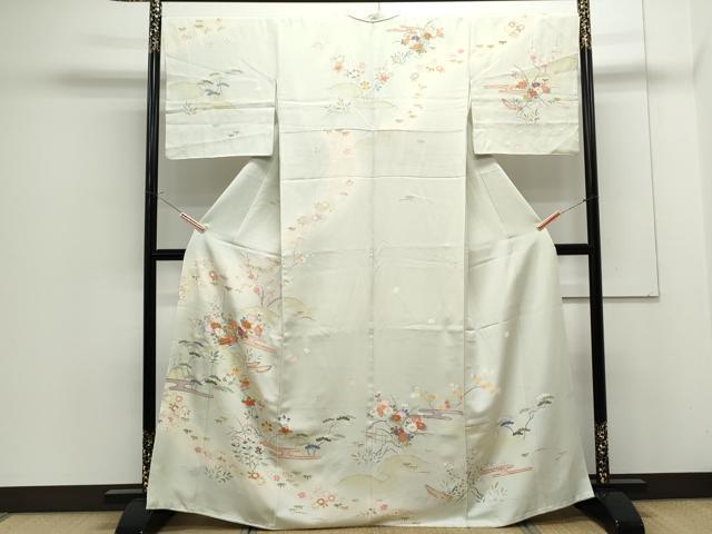 平和屋着物●創業460年・千總　訪問着　駒刺繍　エ霞草花文　暈し染め　金彩　伊勢丹扱い　正絹　逸品　CAAS9237th