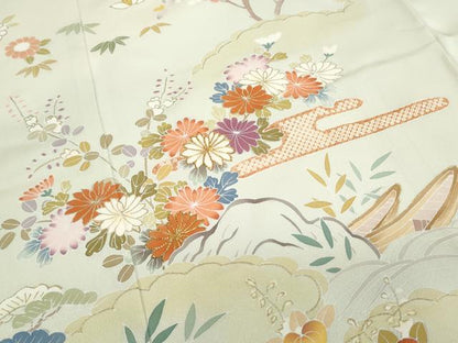 平和屋着物●創業460年・千總　訪問着　駒刺繍　エ霞草花文　暈し染め　金彩　伊勢丹扱い　正絹　逸品　CAAS9237th