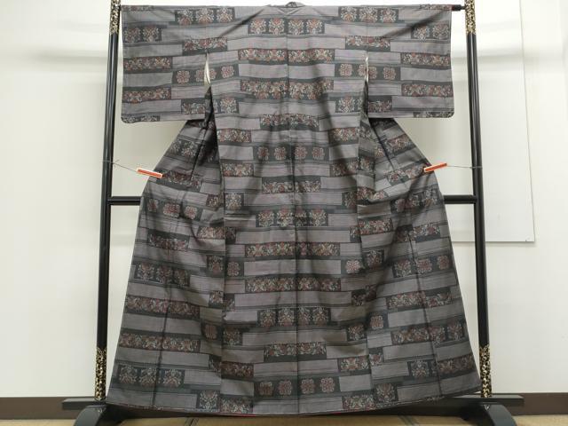 平和屋着物●本場大島紬 9マルキ 横段吉祥花文 証紙付き 正絹 逸品 CAAS9241th