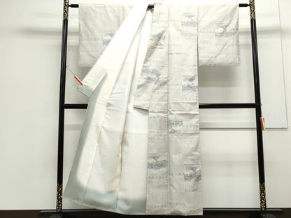 平和屋着物●本場大島紬 白大島 9マルキ 格子風景文 正絹 逸品 CAAS9248th