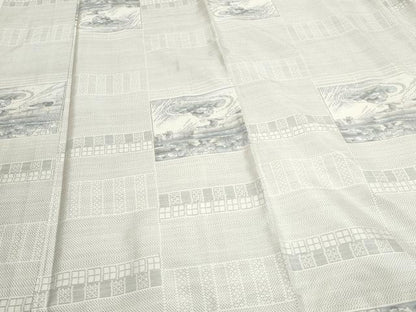 平和屋着物●本場大島紬 白大島 9マルキ 格子風景文 正絹 逸品 CAAS9248th