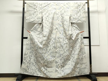 平和屋着物●本場大島紬 白大島 7マルキ 雲重ね枝花文 総絣 正絹 逸品 CAAS9256th