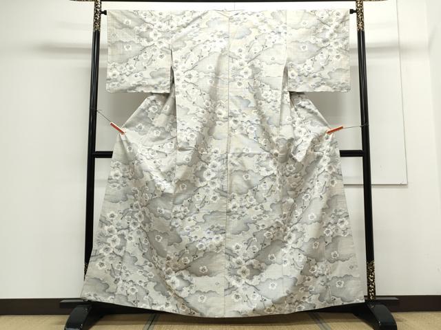 平和屋着物●本場大島紬 白大島 7マルキ 雲重ね枝花文 総絣 正絹 逸品 CAAS9256th
