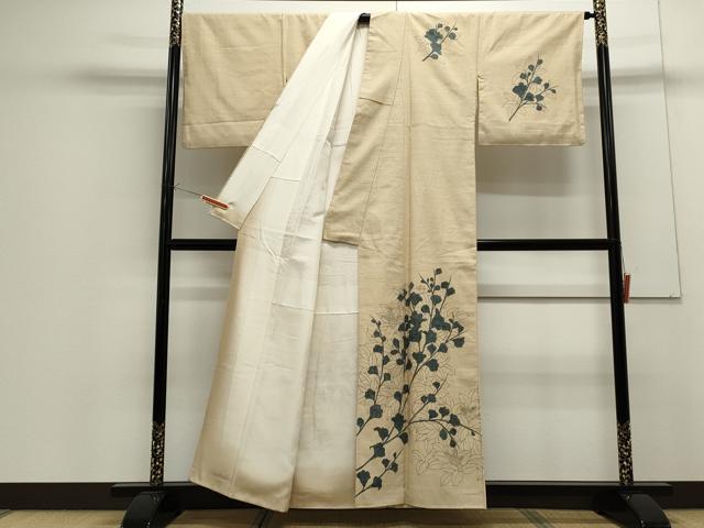 平和屋着物●訪問着 紬地 手描き 草花文 正絹 逸品 CAAS9277th