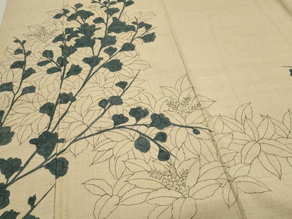 平和屋着物●訪問着 紬地 手描き 草花文 正絹 逸品 CAAS9277th
