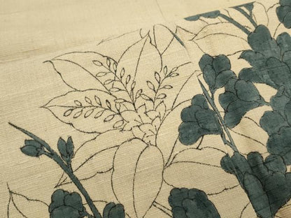 平和屋着物●訪問着 紬地 手描き 草花文 正絹 逸品 CAAS9277th