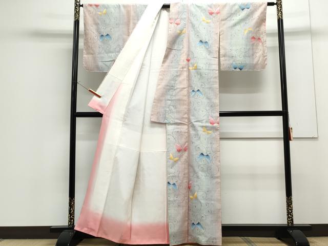 平和屋着物●上質な紬　唐草舞蝶文　正絹　逸品　CAAS9286th