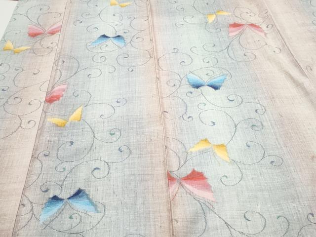 平和屋着物●上質な紬　唐草舞蝶文　正絹　逸品　CAAS9286th