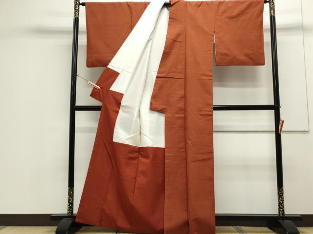 平和屋着物●上質な紬 色無地 赤丹色 正絹 逸品 CAAS9304th