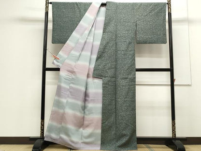平和屋着物●結城繭紬 リバーシブル 100亀甲 花尽し 証紙付き 正絹 逸品 CAAS9306th
