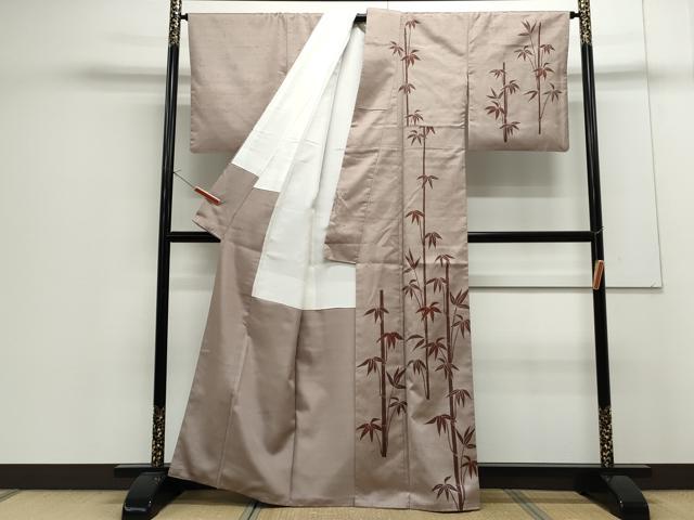 平和屋着物●中国三大刺繍　相良刺繍　訪問着　生つむぎ　笹竹文　反端付き　正絹　逸品　CAAS9312th