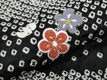 平和屋着物●訪問着　駒刺繍　絞り　糸巻き花文　黒地　金糸　正絹　逸品　CAAS9314th