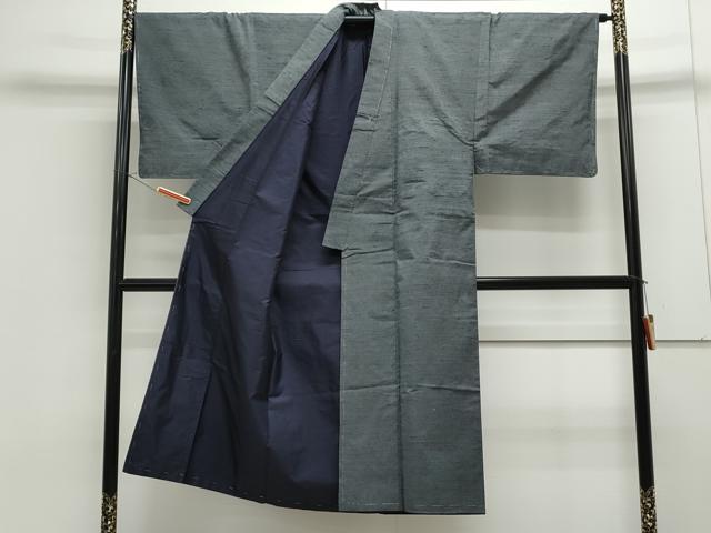 平和屋着物●男性　紬　髭紬羽織セット　色無地　墨色　正絹　逸品　未使用　CAAS9323th