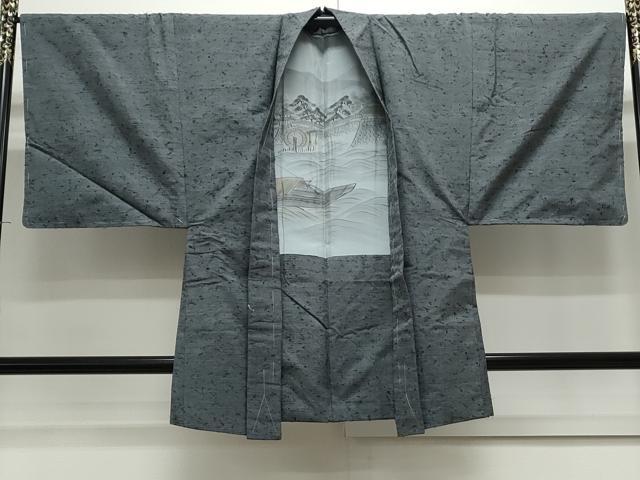 平和屋着物●男性　紬　髭紬羽織セット　色無地　墨色　正絹　逸品　未使用　CAAS9323th
