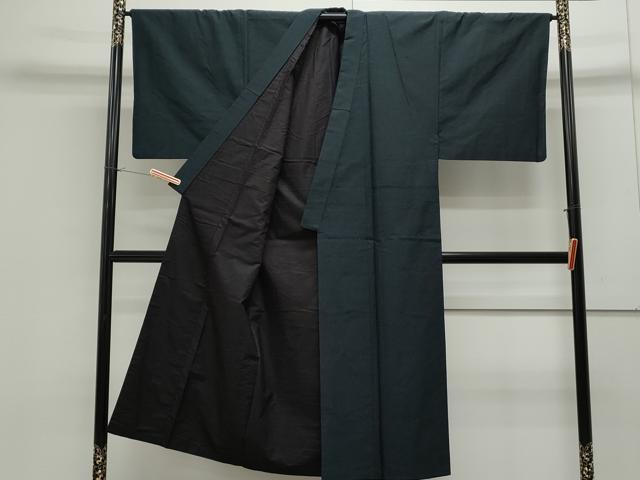 平和屋着物●男性　紬　アンサンブル　色無地　黒色　正絹　逸品　CAAS9325th