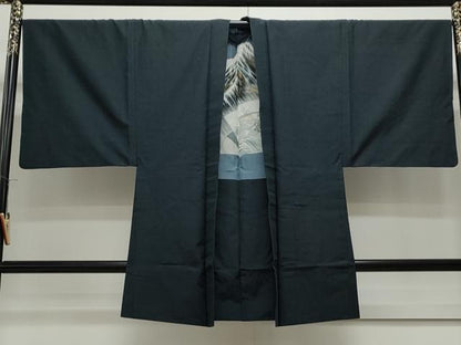 平和屋着物●男性　紬　アンサンブル　色無地　黒色　正絹　逸品　CAAS9325th