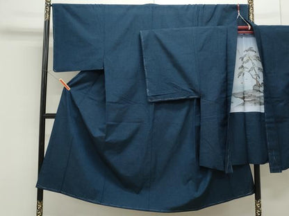 平和屋着物●男性　紬　アンサンブル　留紺色　正絹　逸品　未使用　CAAS9334th