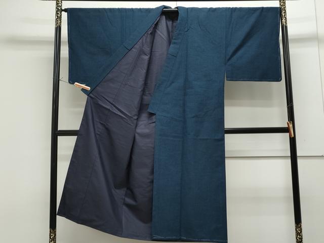 平和屋着物●男性　紬　アンサンブル　留紺色　正絹　逸品　未使用　CAAS9334th