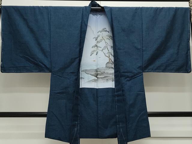 平和屋着物●男性　紬　アンサンブル　留紺色　正絹　逸品　未使用　CAAS9334th
