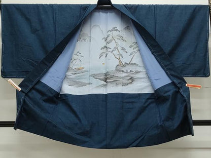 平和屋着物●男性　紬　アンサンブル　留紺色　正絹　逸品　未使用　CAAS9334th