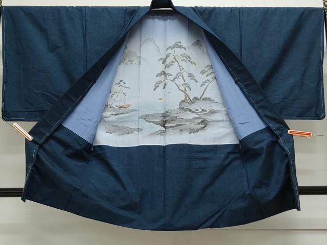 平和屋着物●男性　紬　アンサンブル　留紺色　正絹　逸品　未使用　CAAS9334th