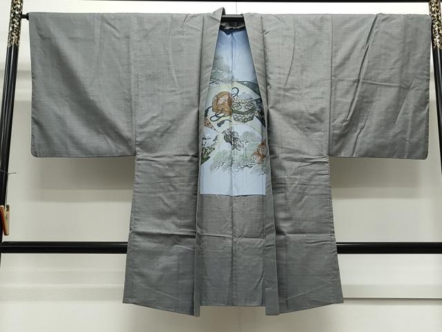 平和屋着物●男性　紬　アンサンブル　亀甲柄　正絹　逸品　CAAS9337th