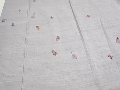 平和屋着物●上質な小紋　紬地　型染め　吉祥文　正絹　逸品　CAAS9372th
