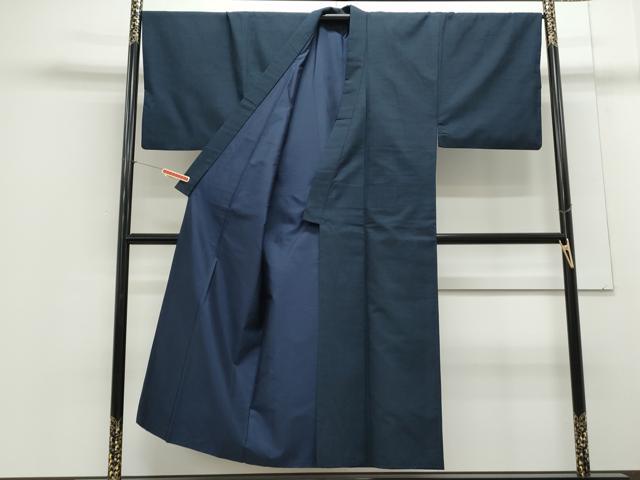 平和屋着物●男性　紬　アンサンブル　色無地　留紺色　正絹　逸品　CAAS9409th