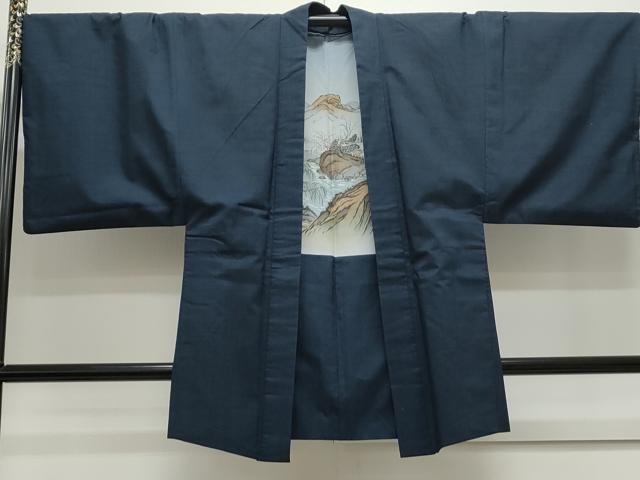 平和屋着物●男性　紬　アンサンブル　色無地　留紺色　正絹　逸品　CAAS9409th