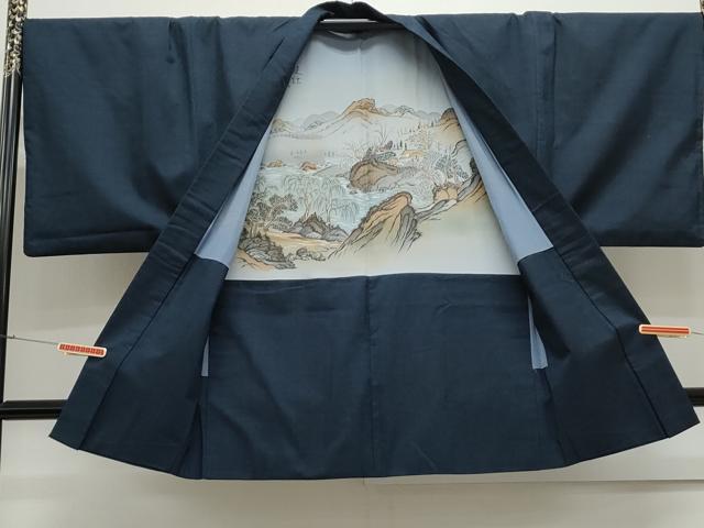 平和屋着物●男性　紬　アンサンブル　色無地　留紺色　正絹　逸品　CAAS9409th
