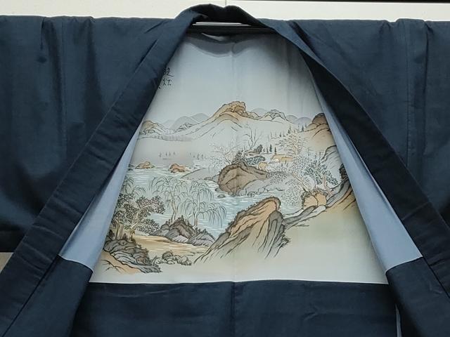 平和屋着物●男性　紬　アンサンブル　色無地　留紺色　正絹　逸品　CAAS9409th