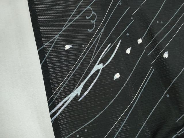 平和屋着物＊夏物 小紋 絽 跳兎 舞花びら 黒地 洗える着物 未使用 CAAQ1231thm